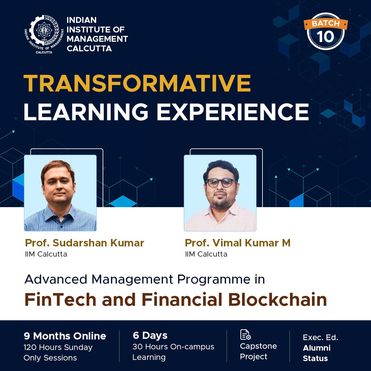 Gain holistic understanding of the FinTech ecosystem with the Advanced Management Programme in FinTech and Financial Blockchain led by Prof. Sudarshan Kumar and Prof. Vimal Kumar M. Apply now bit.ly/44JzZKr #FintechEducation #IIMCalcutta