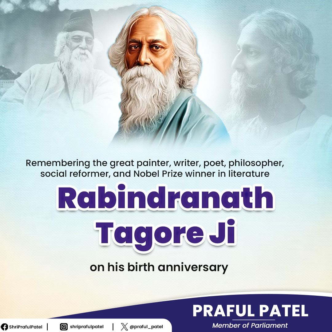 Remembering the great painter, writer, poet, philosopher, social reformer, and Nobel Prize winner in literature, Rabindranath Tagore Ji, on his birth anniversary. His timeless contributions to literature and philosophy continue to inspire generations worldwide.

#rabindrajayanti