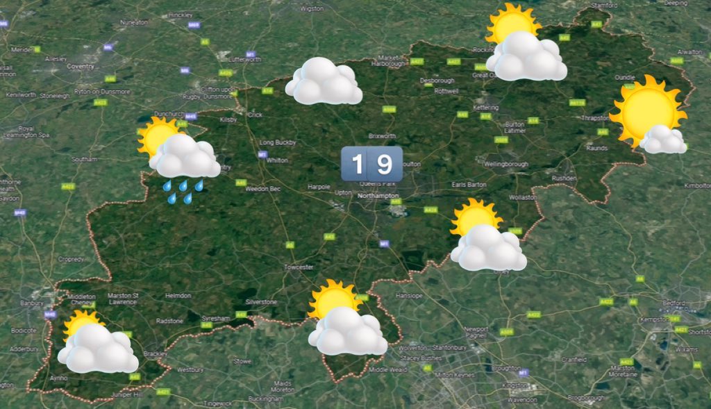 Good morning Northants. Risk of a scattered shower later today otherwise it’s a mainly dry Tuesday in the county with some warm sunny spells. A northeasterly breeze. 19°C. Dry tomorrow with warm sunny spells. 20°C. Dry with spells of warm sunshine on Thursday. 21°C.