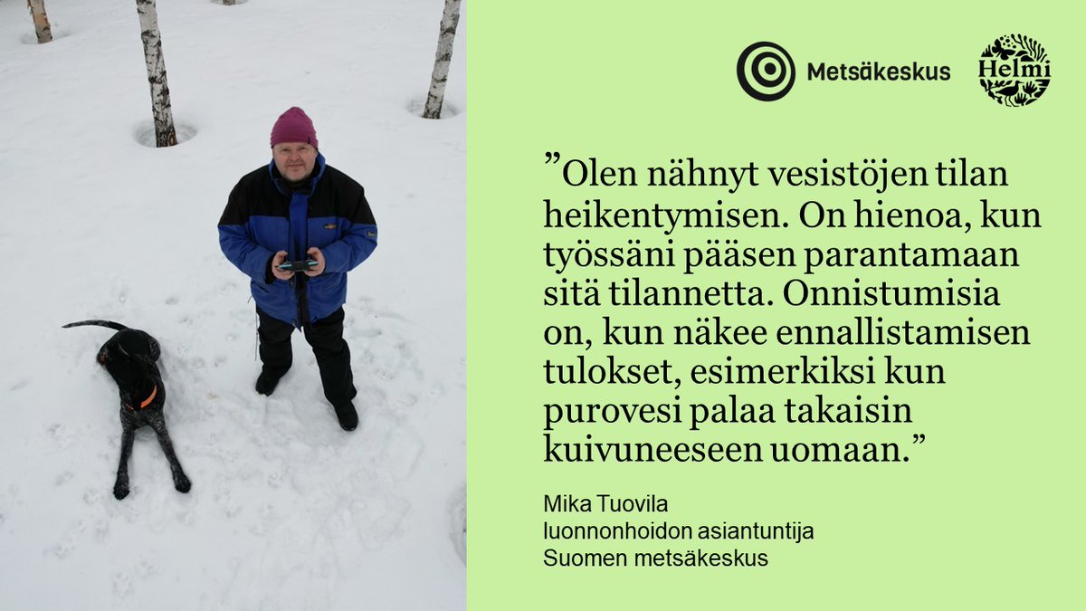 Hyvää Helmin päivää! Luonnonhoidon asiantuntija Mika Tuovila suunnittelee soiden ennallistamista, kosteikkoja ja vesienpalautusta suojelusoille Helmi-ohjelmassa. Tämä auttaa suoluontoa ja pitkällä aikavälillä sillä voidaan parantaa myös vesistöjen tilaa. #HelmiOhjelma