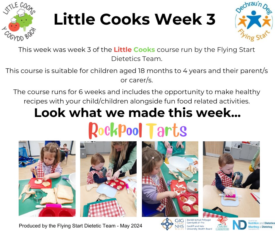 Our Little Cooks are having a great time, learning how to cook new foods. For further information contact the Flying Start Dietetic Team on 029 20839168 / 07976 490642 / FSGetCooking@cardiff.gov.uk @cav_dietetics @LS_Dietetics @rachelraymond27