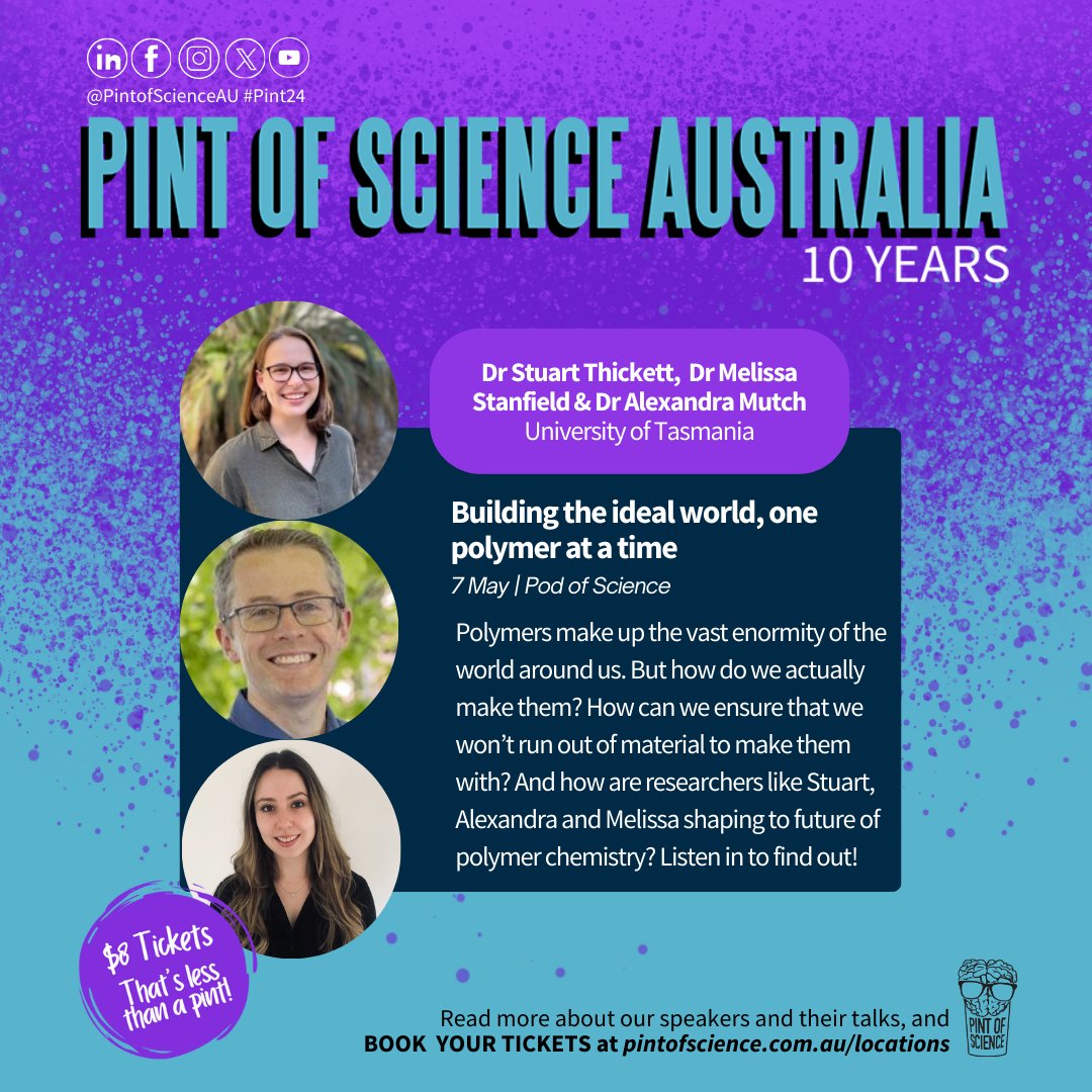 In our latest #podofscience episode, hear from three experts in the field of polymer chemistry; Dr Stuart Thickett, Dr Alexandra Mutch and Dr Melissa Stanfield, all currently working at @UTAS_ 🔗bit.ly/3wsDJUT