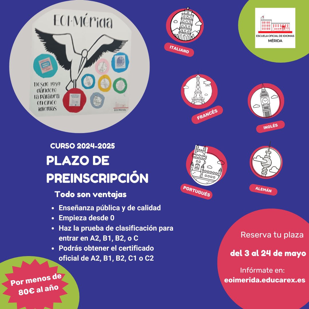 EOI Mérida (@eoimerida) on Twitter photo Abierto plazo de admisión en la EOI de Mérida. Presenta tu solicitud del 3 al 24 de mayo. Ven a tu escuela. <a href="/ayto_merida/">Ayuntamiento de Mérida</a> <a href="/cprdemerida/">CPR de Mérida</a> Abierto plazo de admisión en la EOI de Mérida. Presenta tu solicitud del 3 al 24 de mayo. Ven a tu escuela. <a href="/ayto_merida/">Ayuntamiento de Mérida</a> <a href="/cprdemerida/">CPR de Mérida</a>