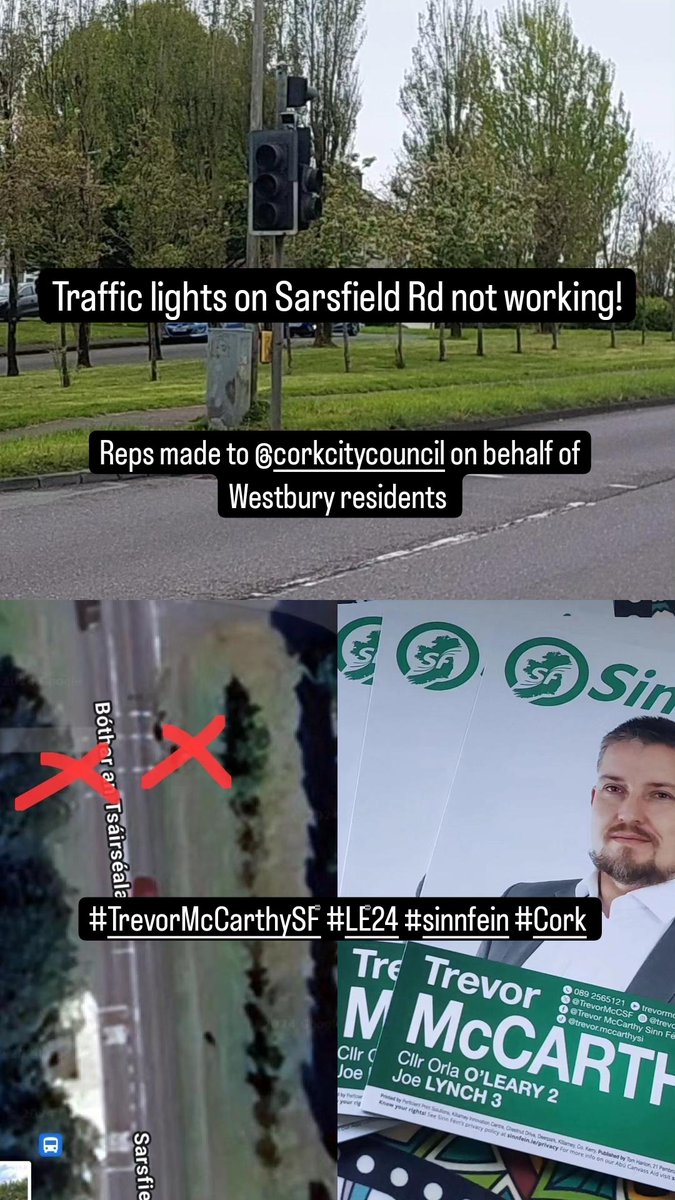 ‼️Traffic lights on Sarsfield Rd‼️ 🔴🟡🟢

Whilst canvassing Westbury Est recently, residents raised the issue of these Traffic lights not working. I have contacted @corkcitycouncil 

#TrevorMcCarthySF #Le24 #sinnfein #Timeforchange  #localelections2024 #Cork