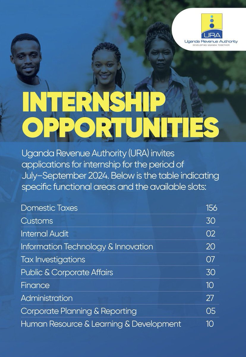 THE APPLICATION LINK HAS BEEN RECTIFIED! You can now apply for these over 287 slots available at Uganda Revenue Authority (URA) for the 2024 Internship Program. Details: jobnotices.ug/job/internship… Do RETWEET to spread the word