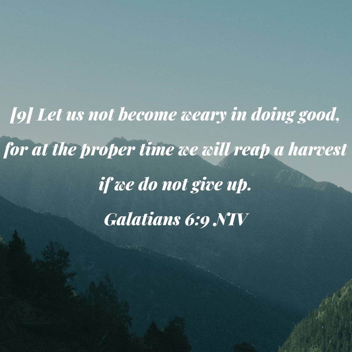 Galatians 6:9 NIV [9] Let us not become weary in doing good, for at the proper time we will reap a harvest if we do not give up. bible.com/bible/111/gal.…