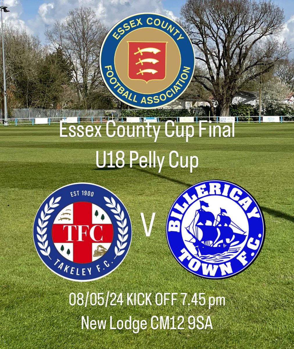 To round the season off and what a season it has been for our @TakeleyFC_U23 U18 team as the travel to @BTFC for the @EssexCountyFA County Cup Pelly trophy final KO 7.45 pm