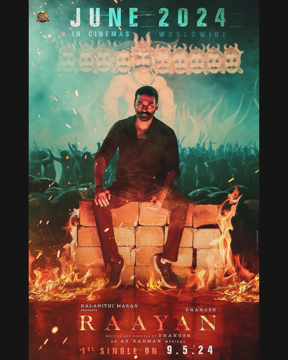 #RaayanFirstSingle ARRiving on 9th May 🔥

#Raayan in cinemas from June 2024
.
🎬 Written & Directed by Dhanush
. 
🎵 Music by #ARRahman
.
Releasing in Tamil | Telugu | Hindi
.
#OCDTimes #SunPictures #Dhanush #PrakashRaj #DusharaVijayan #AparnaBalamurali #VaralaxmiSarathkumar