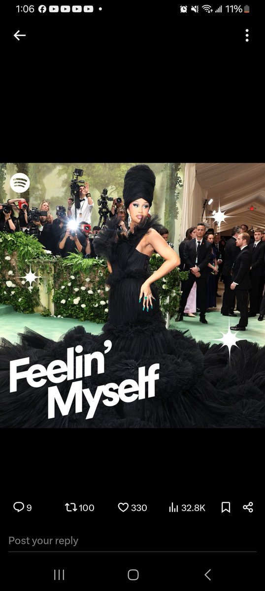 📈@Spotify FEELIN'MYSELF🌏 
🎯#Enough #4 (+1)💪🏾
📍#LikeWhat #16 (+9) 🔥
#SPOTIFYPLAYLIST( WITH  3,122,721 Saves)🔥🎶🎼🎧
#MetGala
 #CardiB  
#cardigala
BARDIGANGGGG let's do our thing for #CardiB