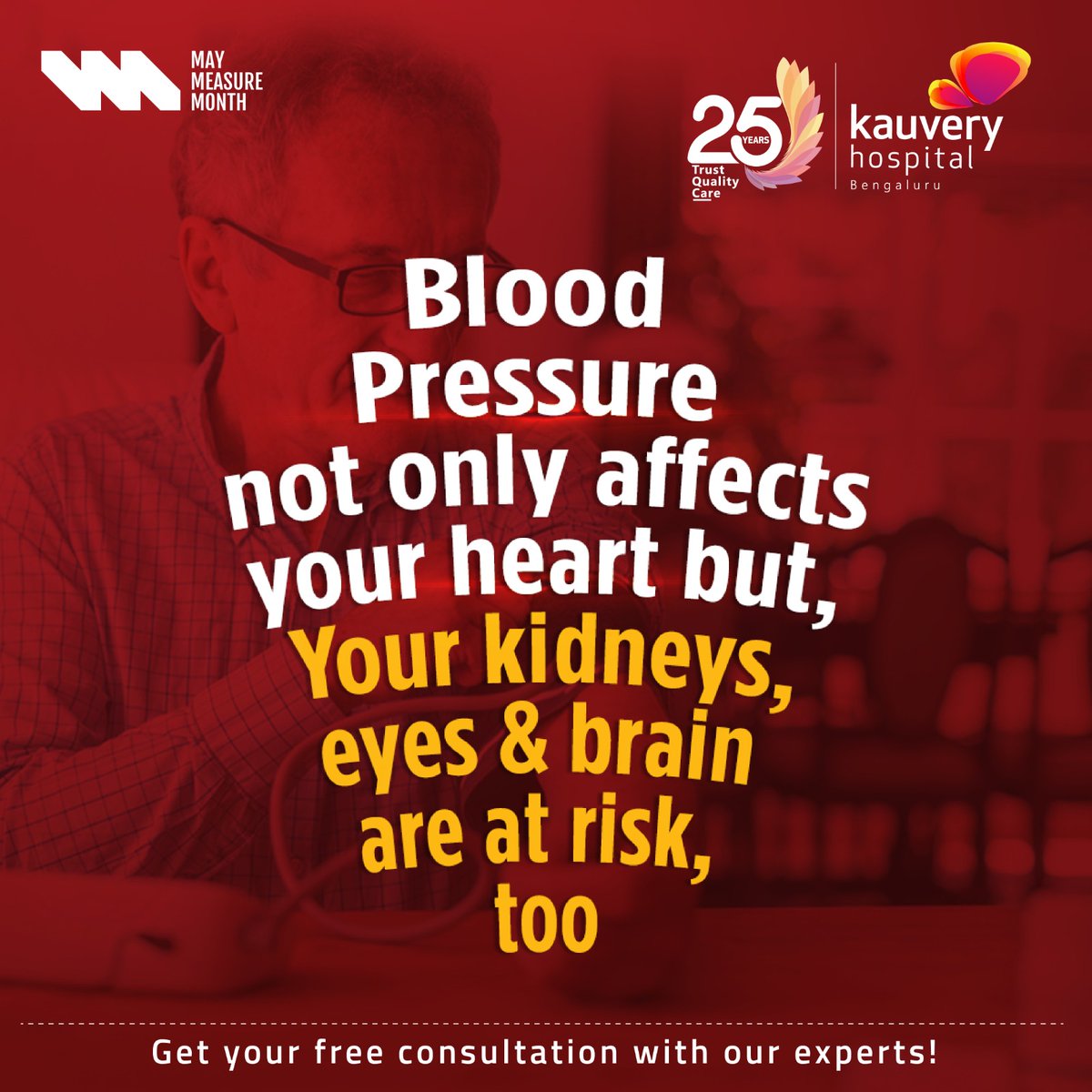 Taking charge of your health starts with understanding your blood pressure.

Schedule a free consultation today - 080 6801 6801

#maymeasuremonth #kauveryhospitals #multispecialityhospital #kidneyhealth #hearthealth #bloodpressurecontrol