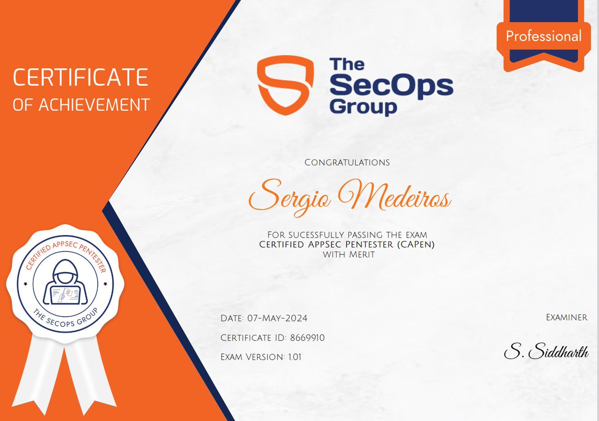 Figured I would add a few more letters to my certificate alphabet soup.  Just passed the Certified AppSec Pentester (CAPen) Certification by @TheSecOpsGroup 

Looking to add one yourself?  They have a gracious coupon code available for 80% off! 👇

🎁 CAPen-80-OFF

#bugbounty…