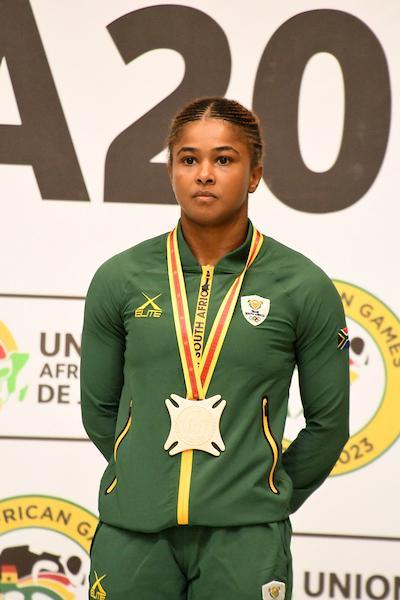 𝗡𝗮𝘁𝗶𝗼𝗻𝗮𝗹 𝗖𝗼𝗹𝗼𝘂𝗿𝘀 𝗦𝗽𝗼𝘁𝗹𝗶𝗴𝗵𝘁 Congratulations Michaela Whitebooi on your recent success at the All Africa Games. Michaela was #TeamUSSA's co-flag bearer at the World University Games in Chengdu, China. 📷 Roger Sedres #USSAJudo | #ForMyCountry
