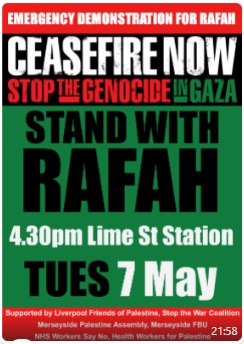We have attended every protest for a #CEASEFIRE_NOW in Gaza and we will be there this afternoon at Lime Street.
