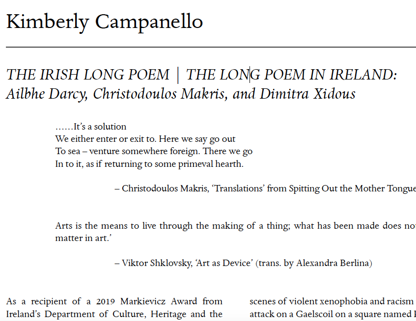 Saturday! The poet K will introduce Dimitra Xidous whose work she discusses in her essay on the Irish long poem 'The Irish Long Poem | The Long Poem in Ireland' longpoemmagazine.org.uk/launch-of-issu… @dimitraxidous @AilbheDarcy @c_makris