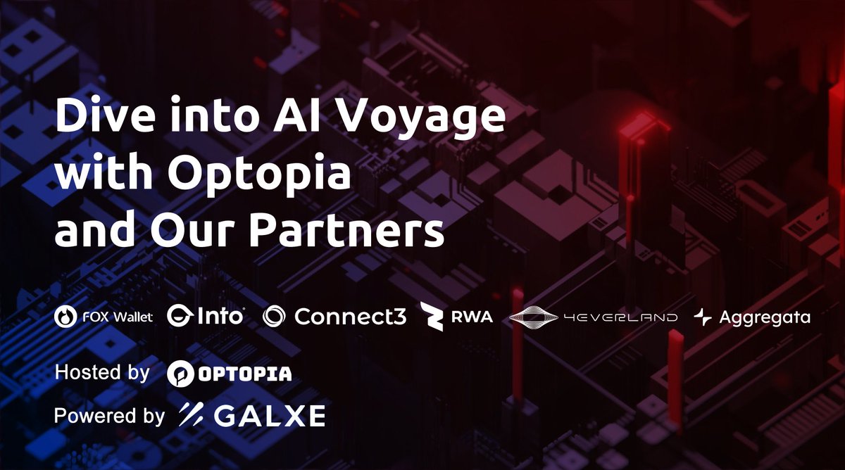 Join Optopia’s first Partner Quests Collection on @Galxe! Many thanks to our co-hosters: @FoxWallet @INTOverse_ @connect3world @RWA_Inc_ @4everland_org @Aggregata_xyz ⌛ Duration: May 7th - May 31st 👉 Be the FIRST to join: app.galxe.com/quest/bW9Fx6Ys…