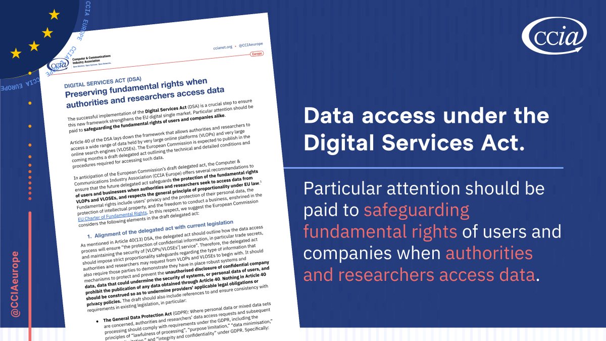 🇪🇺 #DigitalServicesAct: The European Commission will soon put forward a draft delegated act detailing how #researchers can access data of very large #OnlinePlatfoms and #SearchEngines under the #DSA. 

What’s needed? Short thread on #DataAccess. 👇

🧵1/3