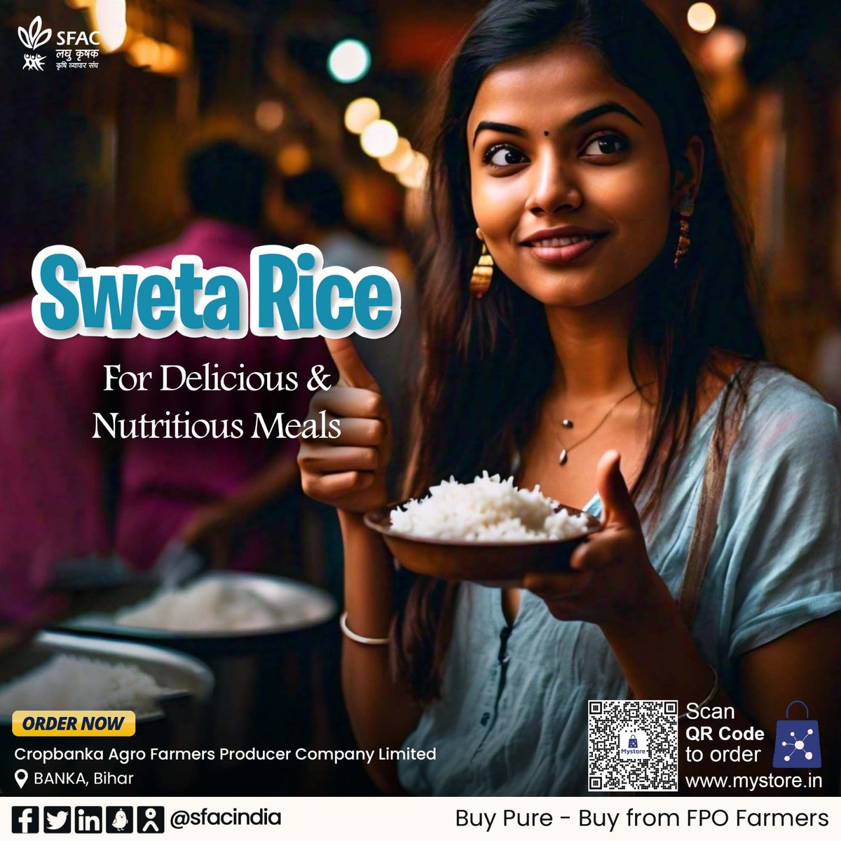 Soft, nutritious, delicious Shweta rice. Perfect for summer meals. Buy straight from FPO farmers at👇 mystore.in/en/product/ric… 🍚 @AgriGoI @ONDC_Official @PIB_India @mygovindia #VocalForLocal #healthyeating #healthyhabits #healthychoices #tastyrecipes #tastybite #HealthyFood