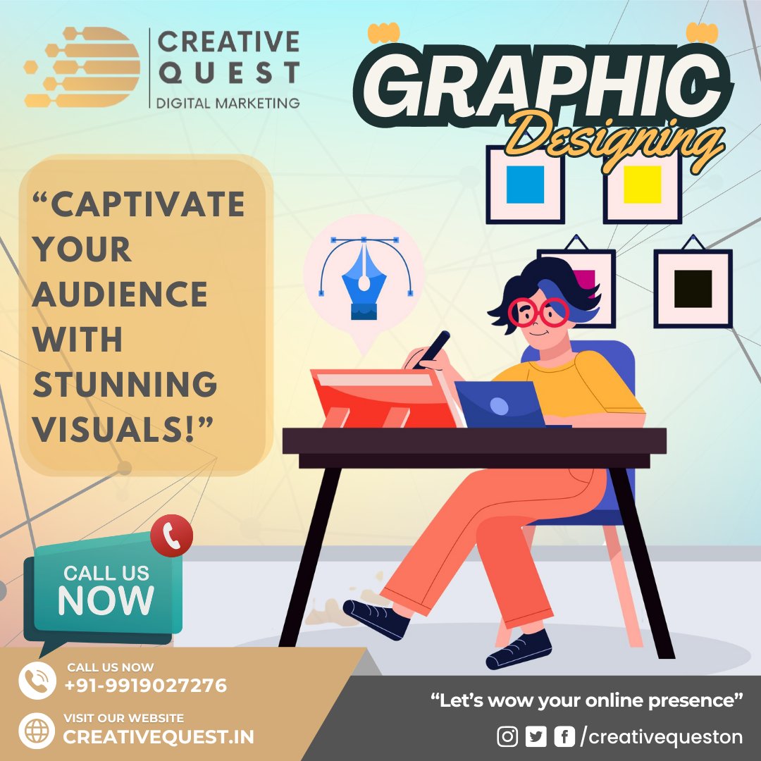 🎨 Attention-grabbing visuals are key to capturing your audience's attention. 
☑️Captivate your audience with stunning visuals! 
👉🏻Our expert designers craft captivating graphics for your brand. Contact us today.
#GraphicDesign #DigitalMarketing #VisualContent #creativedesign