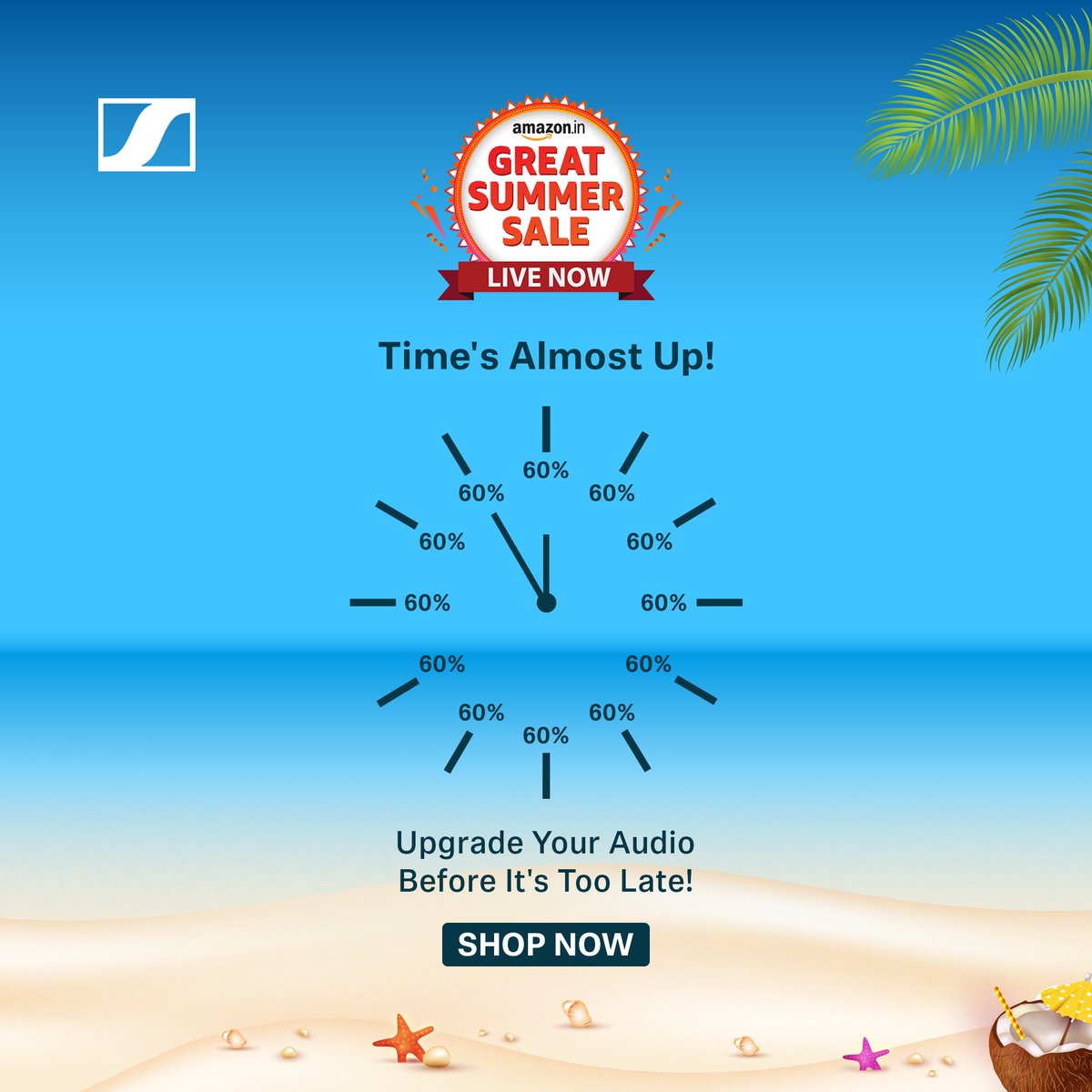 Few Hours To Go! You better be fast because tomorrow it will be gone! Up to 60% off on your favourite audio essentials. Shop Now!

@amazonIN #GreatSummerSale #Discounts #Shopping #SennheiserIndia #Sennheiser #Explore #FYP