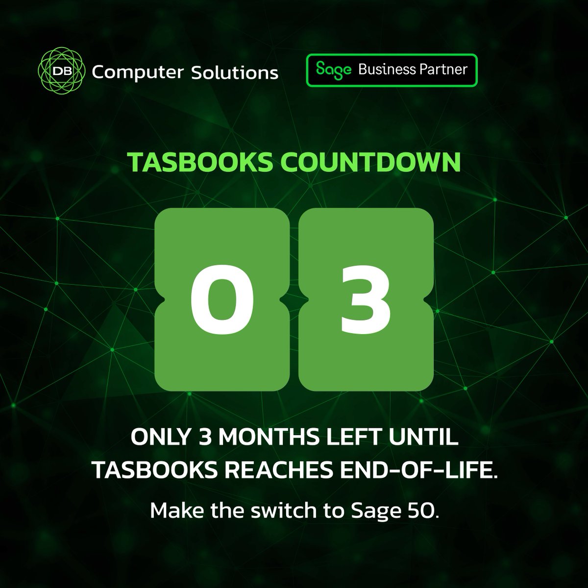 There's only 3 months left until #TASBooks reaches end-of-life in August this year.

Ready to make the move? Explore our website for comprehensive resources to facilitate a smooth transition: https:// dbcomp.ie/sage-50/

#Sage50 #UpgradeNow #Accounting #BookKeeping