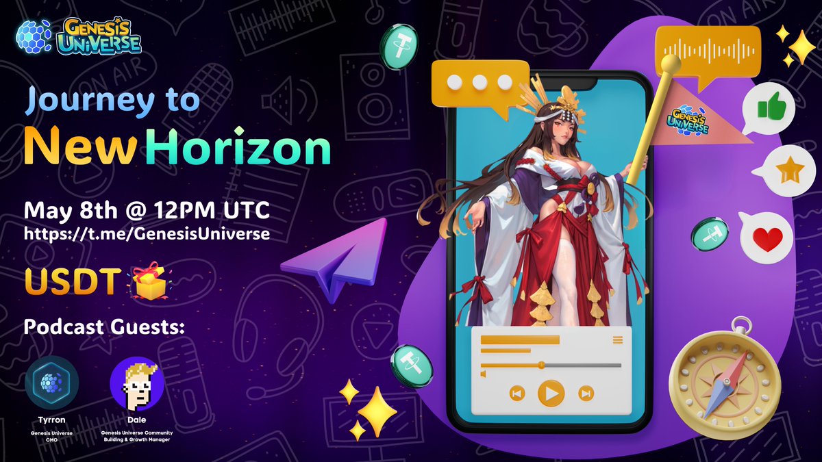 🔴🟡🟢Ready, Set, Start!  #giveaway $USDT

🎙 The untold story behind #GenesisUniverseNewHorizon Version 2.0! Enter our podcast event for exclusive access to thought-provoking discussions, insider insights, and rewards! 💬

1️⃣ Follow <a href="/GenesisUnivers/">Genesis Universe New Horizon</a>
2️⃣ Liked &amp; RT this post👇🏻
3️⃣