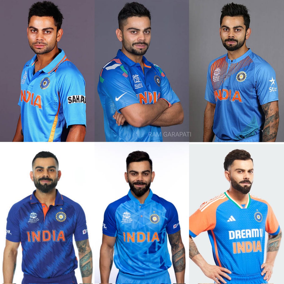 Virat Kohli in India's T20 World Cup jerseys. 🇮🇳