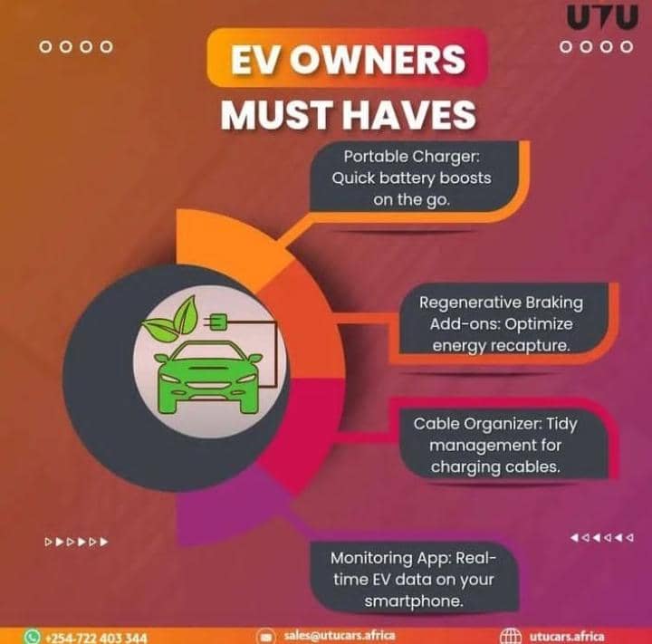 Elevate your EV experience with these must-haves, Unleash the power of electric driving!
#utucarsafrica #techtuesday #UTUElectricJourney #evcare #evmusthaves #EMobilityKE