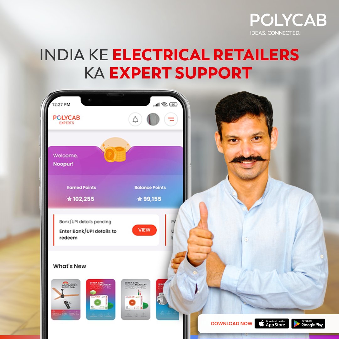 Proud to announce our new Polycab Experts App. With this, electricians and retailers can now avail a plethora of features to help them grow their business to newer heights! Download the app now. Visit: bit.ly/3UyGyLY #Polycab #IdeasConnected #PolycabExpertsApp