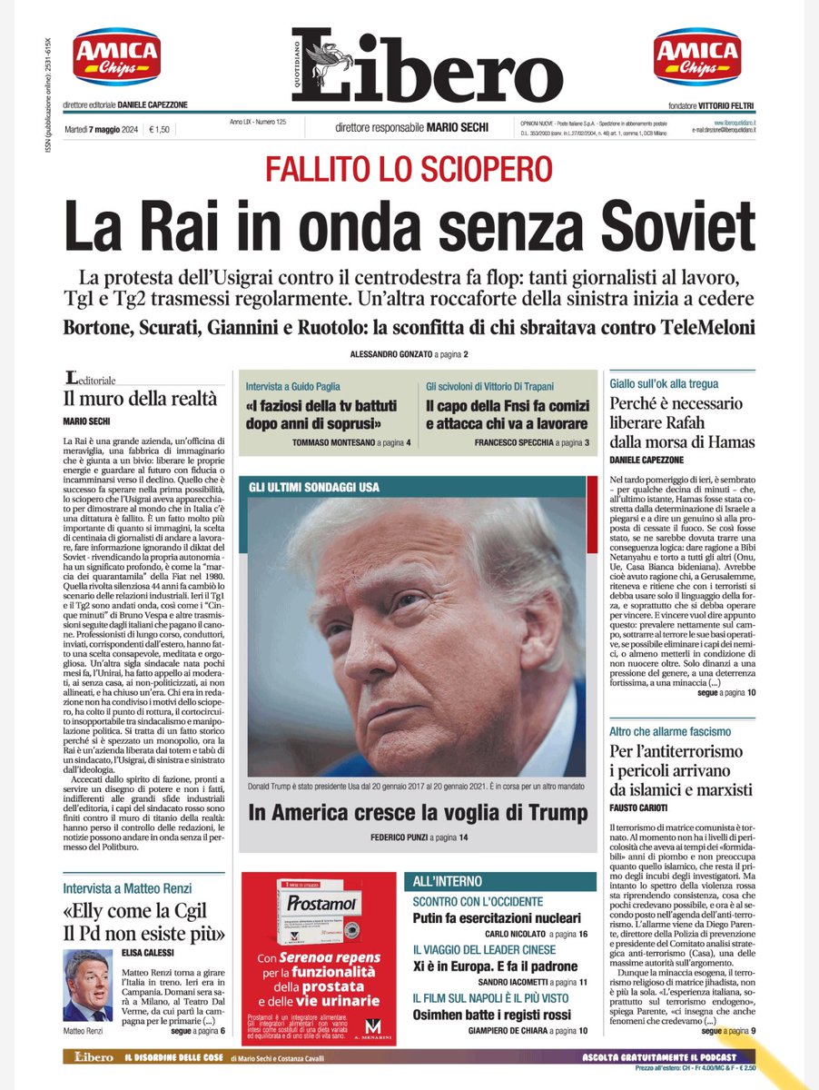 ✅la #primapagina di #Libero oggi in #edicola ✅l’#usigrai si fa male da sola: #sciopero #Rai ma #tg in onda