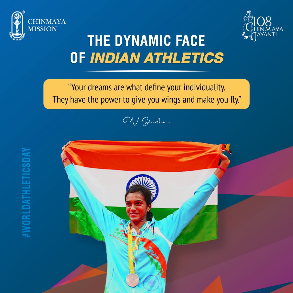 Celebrating a Champion in spirit and action ✨

PV Sindhu epitomises modern India, fuelled by a passion and relentless drive for glory on the world stage. 

#ChinmayaMission #CCMT #WorldAthleticsDay #IndianAthletes #PVSindhu