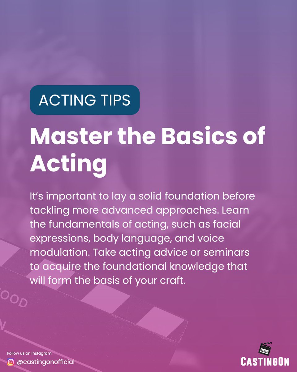 Unlock your #acting potential by mastering the basics first. From facial expressions to voice modulation, laying a strong foundation is key to success on stage or screen. 
.
#CastingOn App Launch Coming Soon!
Stay tuned

#Bollywood #Actingtips