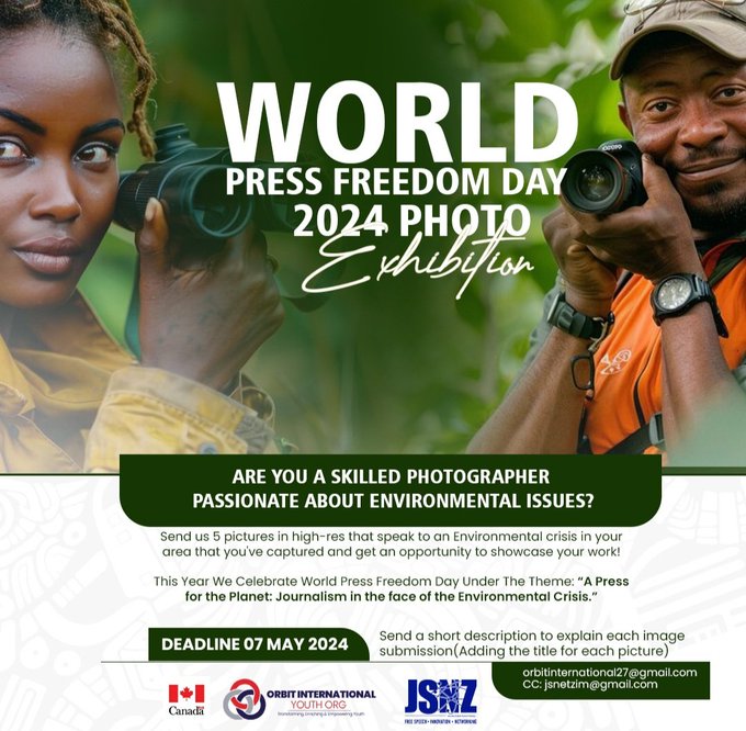 'The earth is art, the photographer is only a witness.' – Yann Arthus-Bertrand Do you have an Environmental Crisis story to tell through your photography 📸? Don't miss out on this opportunity!!🇿🇼🇨🇦 Entries valid till midnight... #APressForThePlanet #jsnetzim