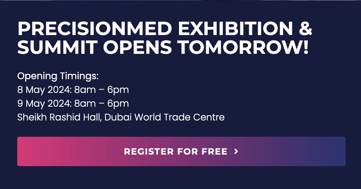1 day to go for #PMES24! This year's @PrecisionExpo is CME accredited by Dubai Health Authority and CPD UK, where you can learn about the latest medical innovations in #PrecisionMedicine, and genomics, enhance your clinical practice. Register for free: iii.hm/1q36