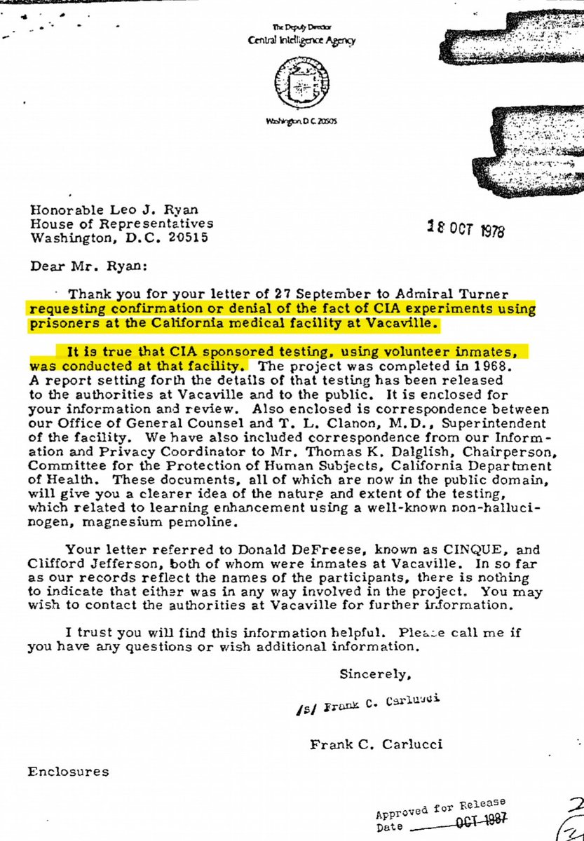 CIA was doing experiments with drugs on prisoners at Vacaville.