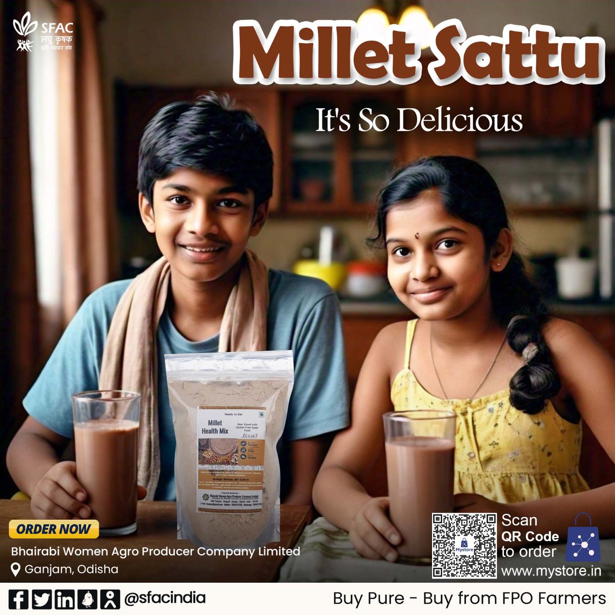 Millet Sattu- the perfect summer drink for growing children. Delicious, nutritious, cooling. They will love the taste! Buy directly from FPO farmers👇 mystore.in/en/product/mil… 🥃😋 #VocalForLocal #healthyeating #healthyhabits #healthychoices #tastyrecipes #tastybreakfast #tasty