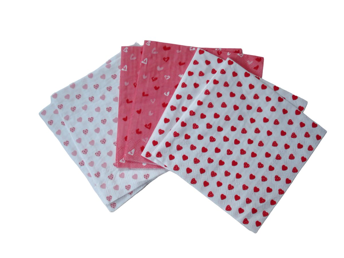 Set of 6 Decoupage Napkins, Pink Red & White 3 ply Paper Napkins,  decoupage Valentine Crafts Entertaining tuppu.net/a21a3834 #EtsyteamUnity #SMILEtt23 #MomDay2024 #Vintage4Sale