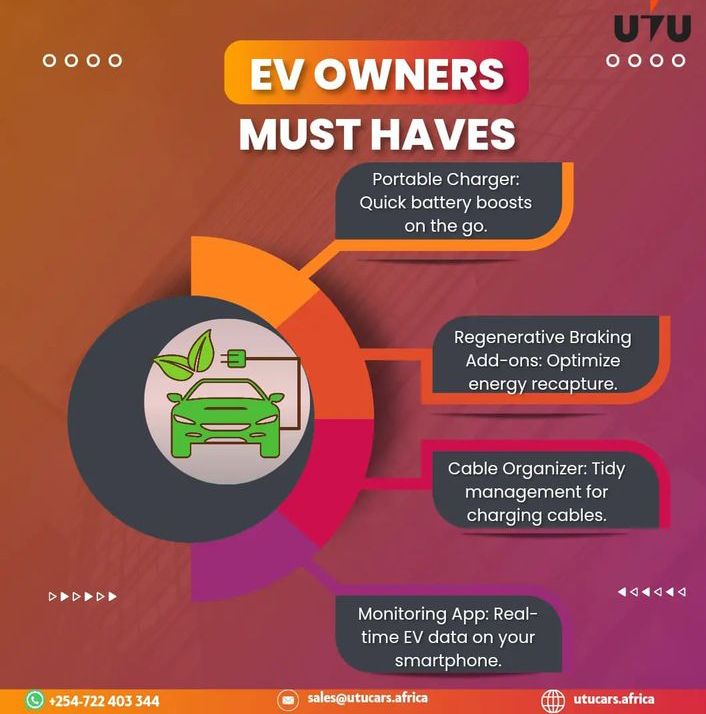 Elevate your EV experience with these must-haves, Unleash the power of electric driving!
#utucarsafrica #techtuesday #UTUElectricJourney #evcare #evmusthaves #EMobilityKE