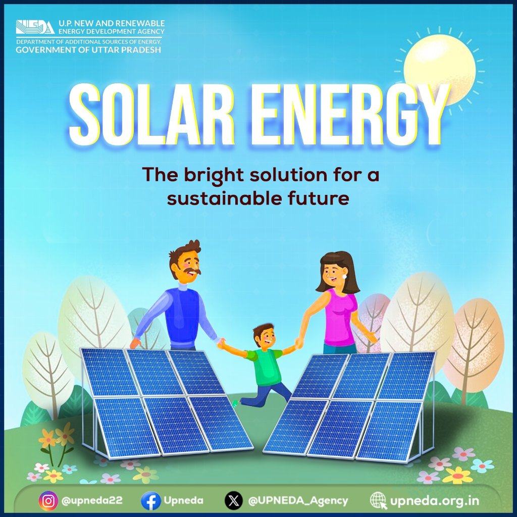 Harness the power of Sun for a brighter and greener tomorrow! 

#SolarEnergy #UPNEDA #SustainableFuture 
#RenewableEnergy #upneda_agency
@CMOfficeUP
@aksharmaBharat
@isomendratomar
@ChiefSecyUP
@IASMaheshGupta
@MinOfPower
@UppclChairman
@RajKSinghIndia
@mnreindia
@UPNEDA_Agency