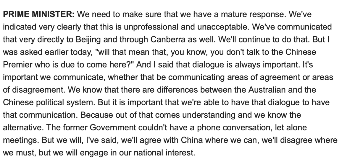 No doubt Beijing would be happy with this response. Asked about the Chinese Air Force PLA-AF releasing flares in front of an ADF helicopter, Australia's Prime Minister Anthony Albanese says it's important to have a 'mature response'. Astonishingly, he chooses this moment to