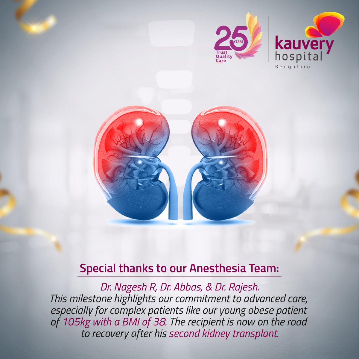 Our unit achieves a major feat: first successful robotic kidney transplant!

Led by Dr. Sreeharsha Harinatha, this breakthrough highlights our commitment to cutting-edge medical care.

@sreeharsha_h

#multispecialityhospital #kauveryhospitals #roboticsurgery #robotics #milestones