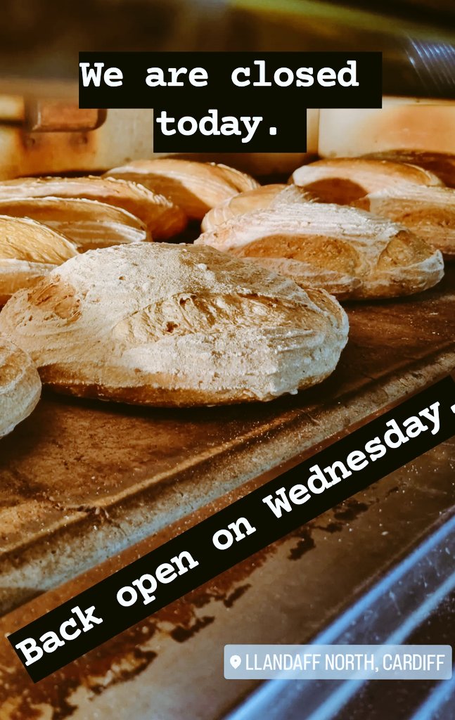 Good morning.😃 This is a little reminder that we are closed today. We will be back open on Wednesday. See you soon. #bakery #cardiffbakery #Cardiff #llandaffnorth