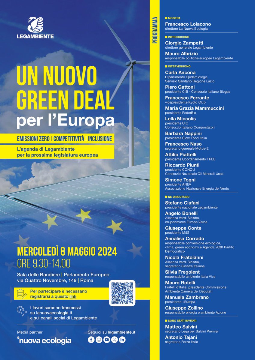 Domani con @legambiente alla vigilia delle #elezionieuropee proponiamo un nuovo #GreenDeal per la #tranzizioneecologica, per combattere #ClimateCrisis e difendere il modello sociale europeo, contro inazionisti, nostalgici dei #fossili e autocrazie