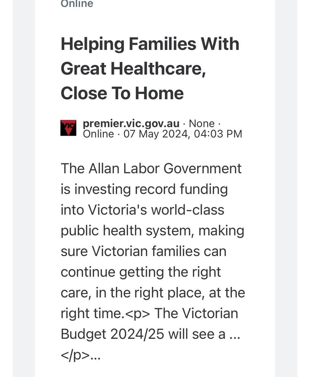 Who would believe this after today’s horror budget. Broken promises on Arden St health precinct & community hospitals, cuts to ambulance services, a health tax & amalgamations of regional hospitals coming your way …. Labor can’t manage money, and can’t be trusted. #springst
