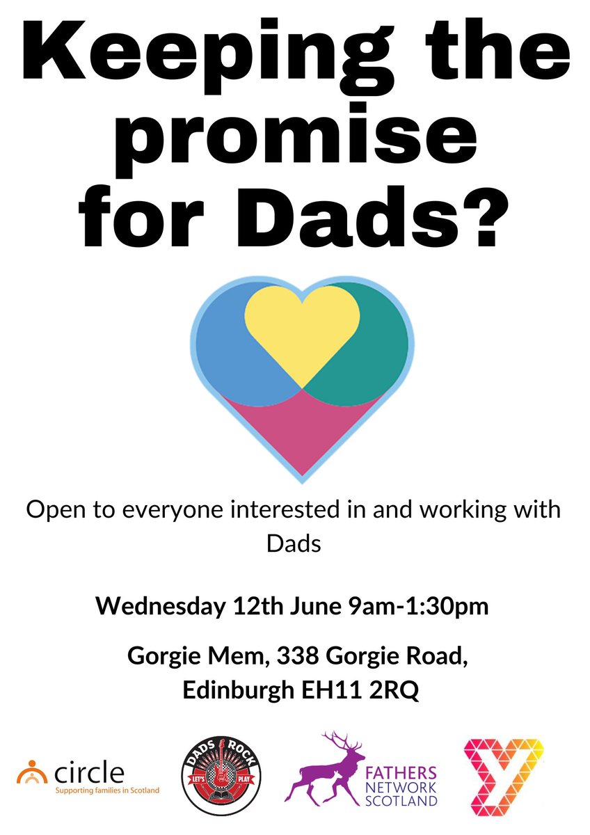 Keeping the Promise for Dads? Free seminar - 12th June 9:00-13:30 in Edinburgh Join us, as we explore how far have we come? And how much more work is still to be done? Keynote speakers: Anna Tarrant and Cathy Sexton  Sign up: lnkd.in/eKGk_987