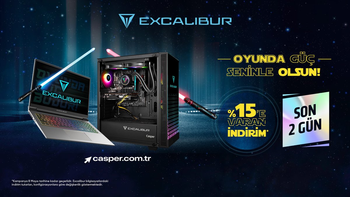 Excalibur kampanyasında son 2 gün!

Tüm Excalibur laptop, desktop ve monitörlere özel indirimleri kaçırma, oyunda güç seninle olsun!

Tıkla ve avantajlardan faydalan.

#Casper #CasperTürkiye #Excalibur #StarWars #OyundaGüçBudur

casper.com.tr/kampanyalar/ex…