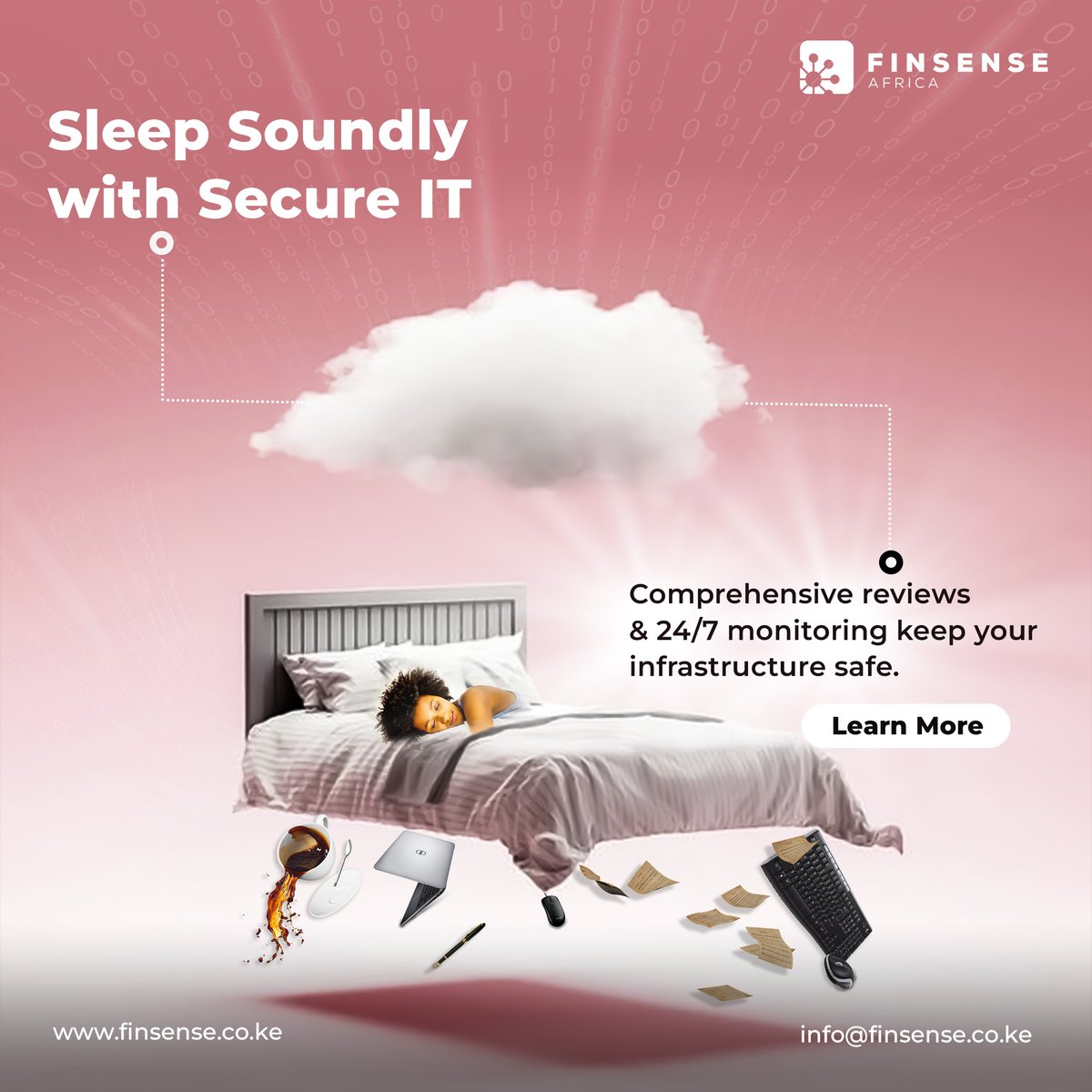 Sleep soundly with Secure IT. Our comprehensive reviews and 24/7 monitoring keep your infrastructure safe. Visit our website to learn more. finsense.co.ke #infrastructurereview #security