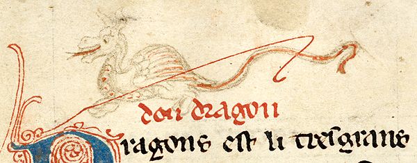 brōga, m.n: terror, horror, danger. (BRO-ga / ˈbroː-ga) Image: Li livres dou trésor; France, early 14th century; @MorganLibrary MS M.814, f. 63r. #OldEnglish #WOTD