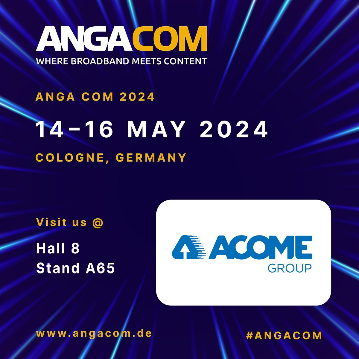 [👉JOIN US ]

Join us at <a href="/ANGA_COM/">ANGA COM</a> and discover our cabinets and #MDU #SDU solutions exclusively ! 
📅 14-16 May 2024
🌎  Koelmesse, Cologne
📍 Hall 8 - Stand N°A65 

🎫 Use the code 12nBpb7h for free tickets :   buff.ly/2TmjN1V
 #ANGACOM #Connectivity #Germany #FTTH