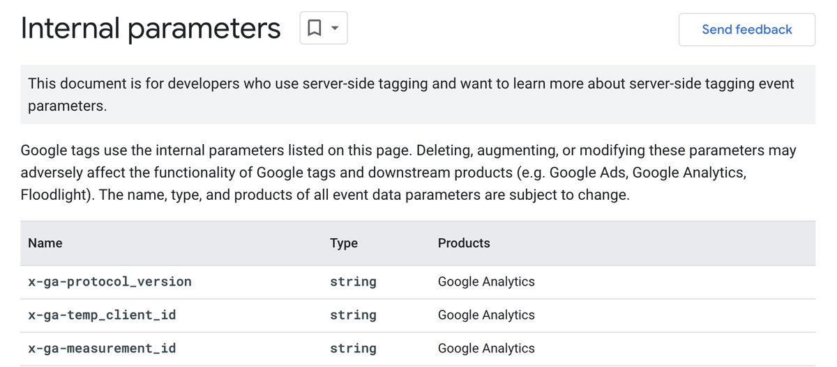 Google fixed the server-side #GoogleTagManager documentation: 'Immutable parameters' -> 'Internal parameters', and trimmed the list to include only parameters that are specific to Google's tagging ecosystem.

developers.google.com/tag-platform/t…