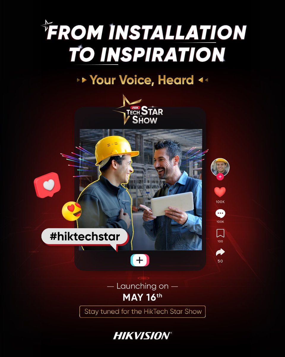 We resonate with the heroes behind the scenes, humble yet playing vital roles. 
Engage with top engineers in the #hiktechstar show, and take the stage to lead the trends! 👀✨
Stay tuned and let your voice be heard on May 16th of Hikvision #HikTechStar Show! 🤩💯